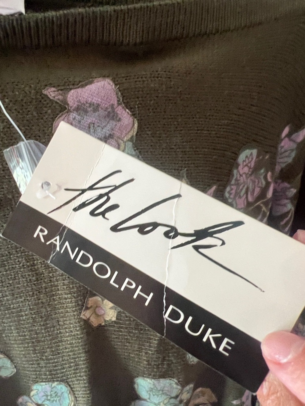 Randolph Duke Olive Knit Pullover with Pastel Floral Accents - Picture 3 of 8